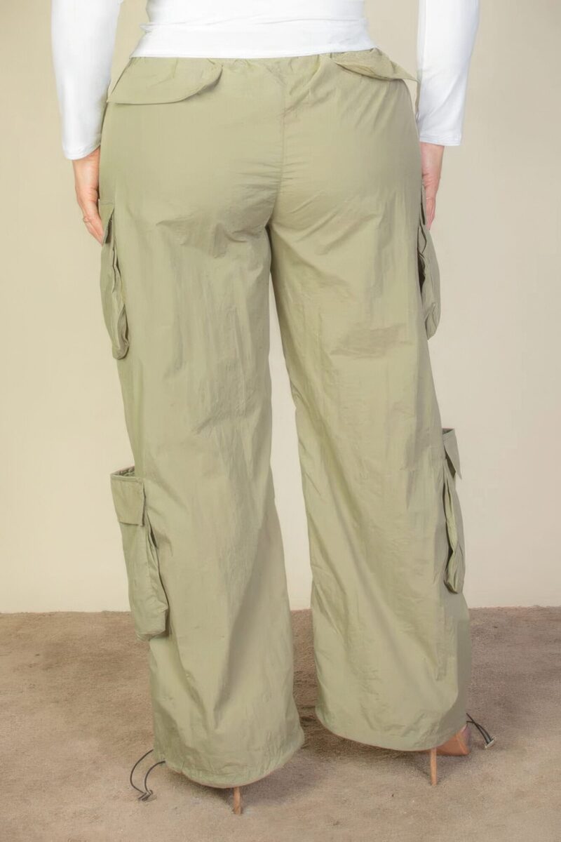 Plus Size Flap Pockets Drawstring Ruched Parachute Pants - Image 4