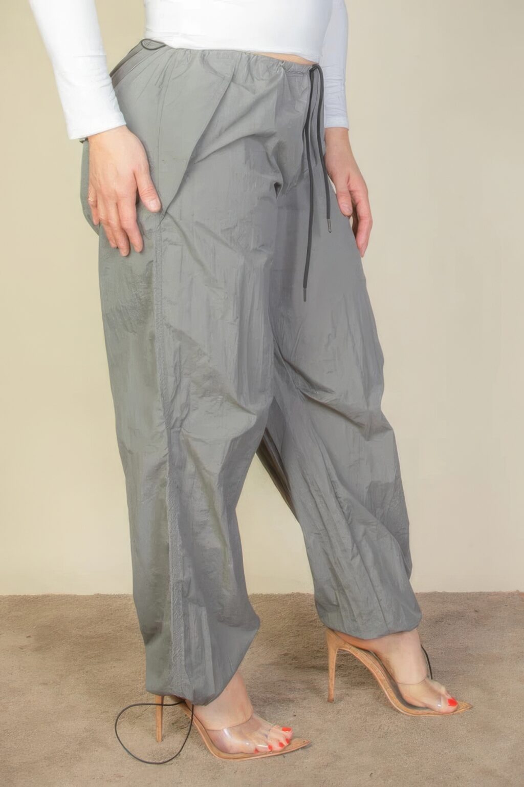 Plus Size Drawstring Waist Parachute Pants - Image 3