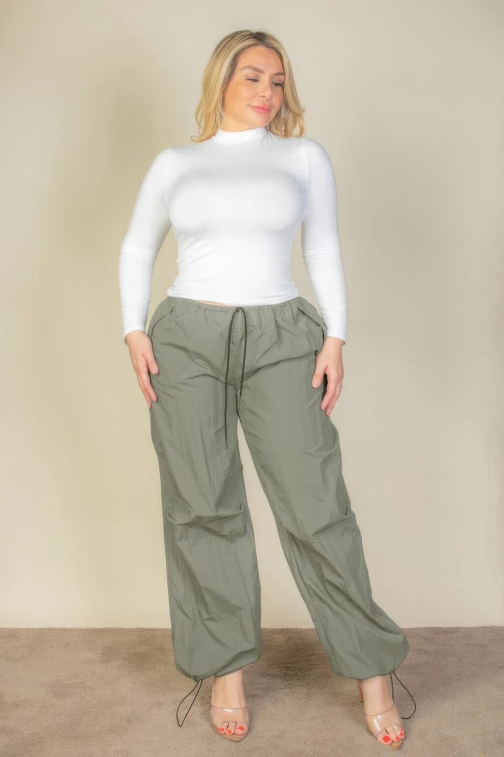 Plus Size Drawstring Waist Parachute Pants - Image 2