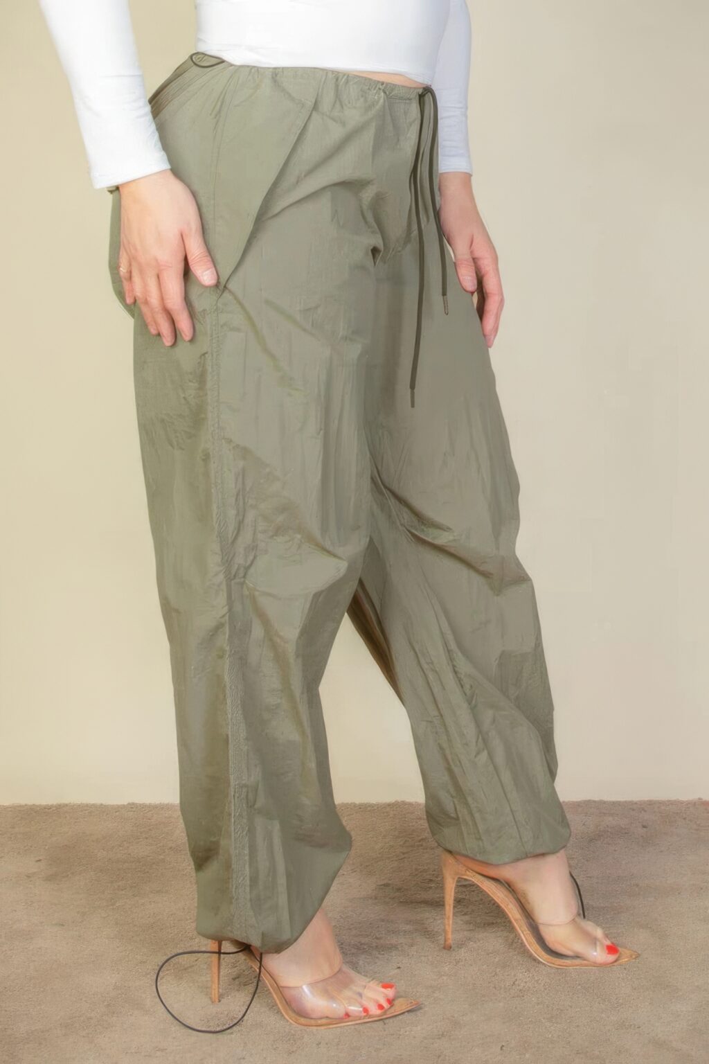 Plus Size Drawstring Waist Parachute Pants - Image 3