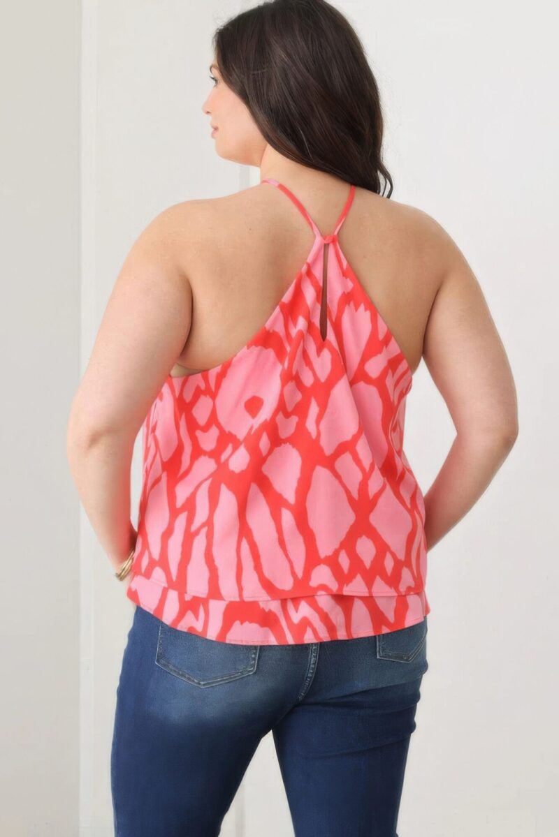 Plus Size Abstract Print Halter Ruffle Hem Top - Image 5