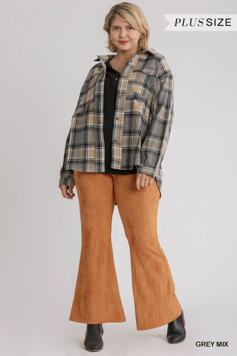 Plaid Collar Button Down Overshirt With Front Pockets - Image 2