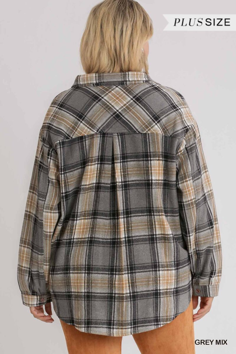 Plaid Collar Button Down Overshirt With Front Pockets - Image 3