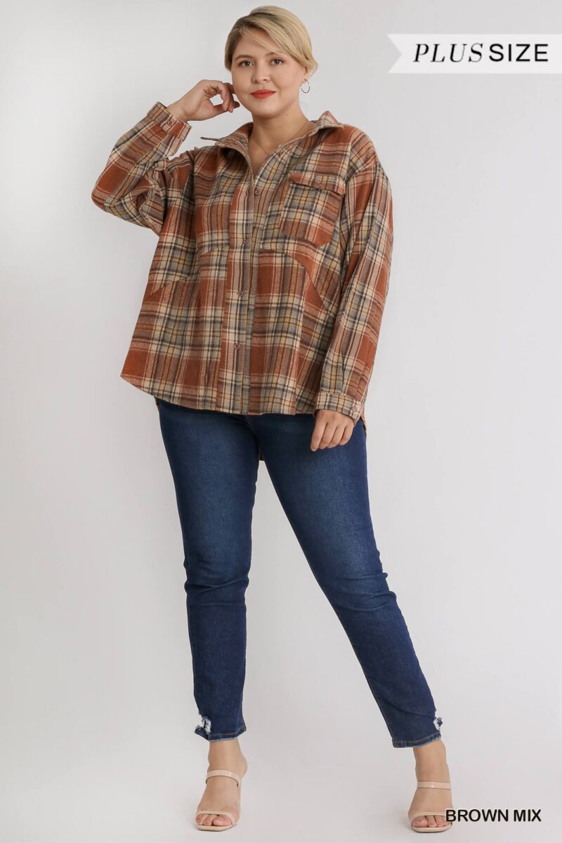 Plaid Collar Button Down Overshirt With Front Pockets - Image 3