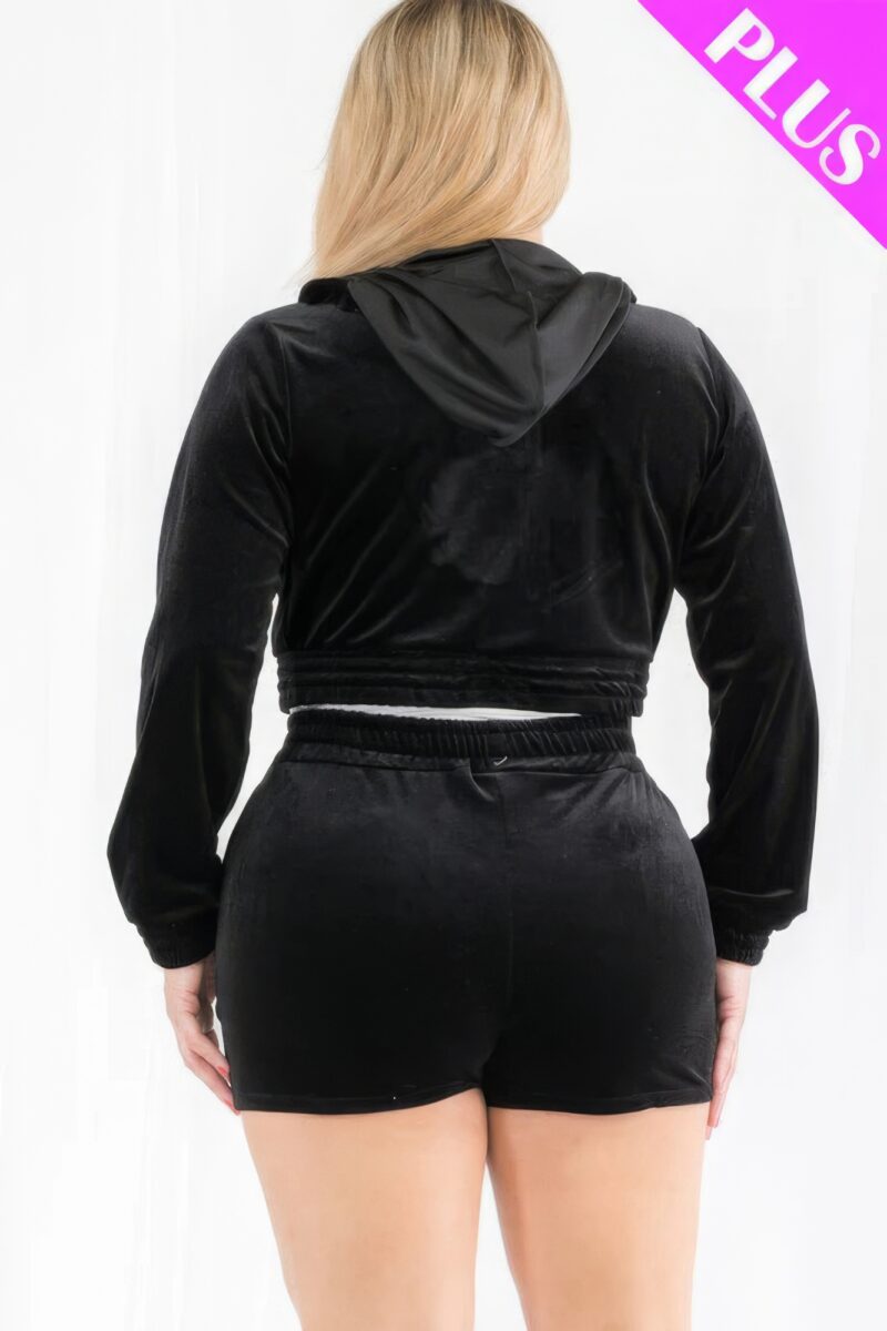 Plus Size Velour Crop Zip Up Hoodie And Shorts Set - Image 20