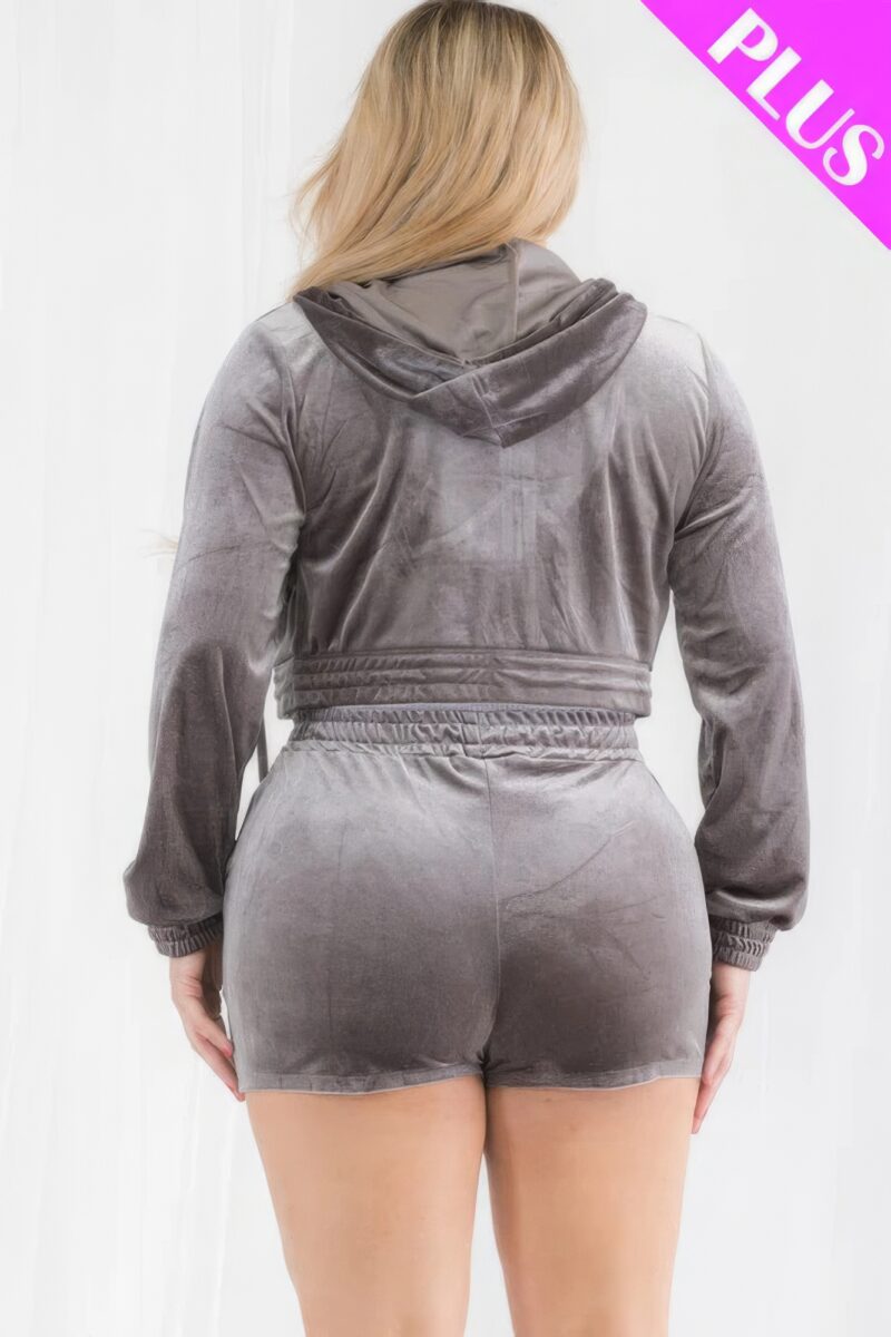 Plus Size Velour Crop Zip Up Hoodie And Shorts Set - Image 15