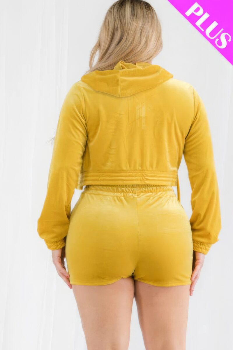 Plus Size Velour Crop Zip Up Hoodie And Shorts Set - Image 10