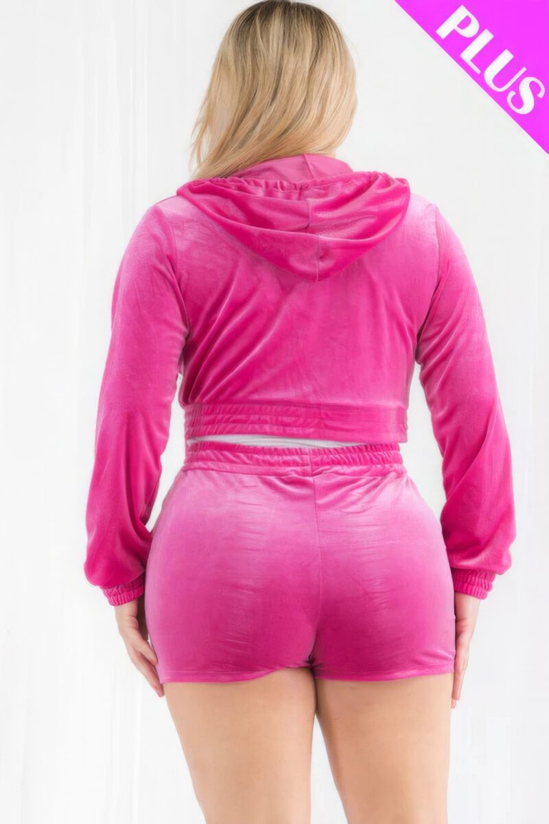 Plus Size Velour Crop Zip Up Hoodie And Shorts Set - Image 25