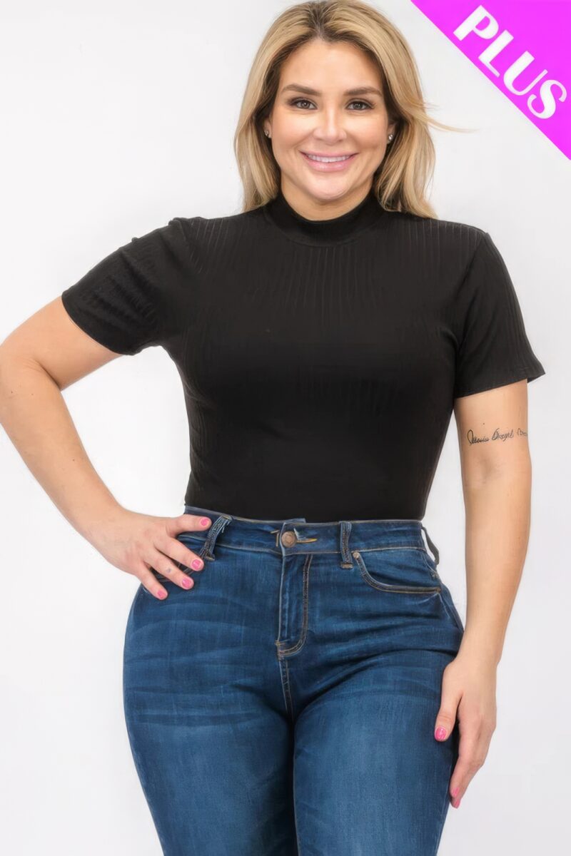 Plus Size Ribbed Short Sleeve Bodysuit - Image 28