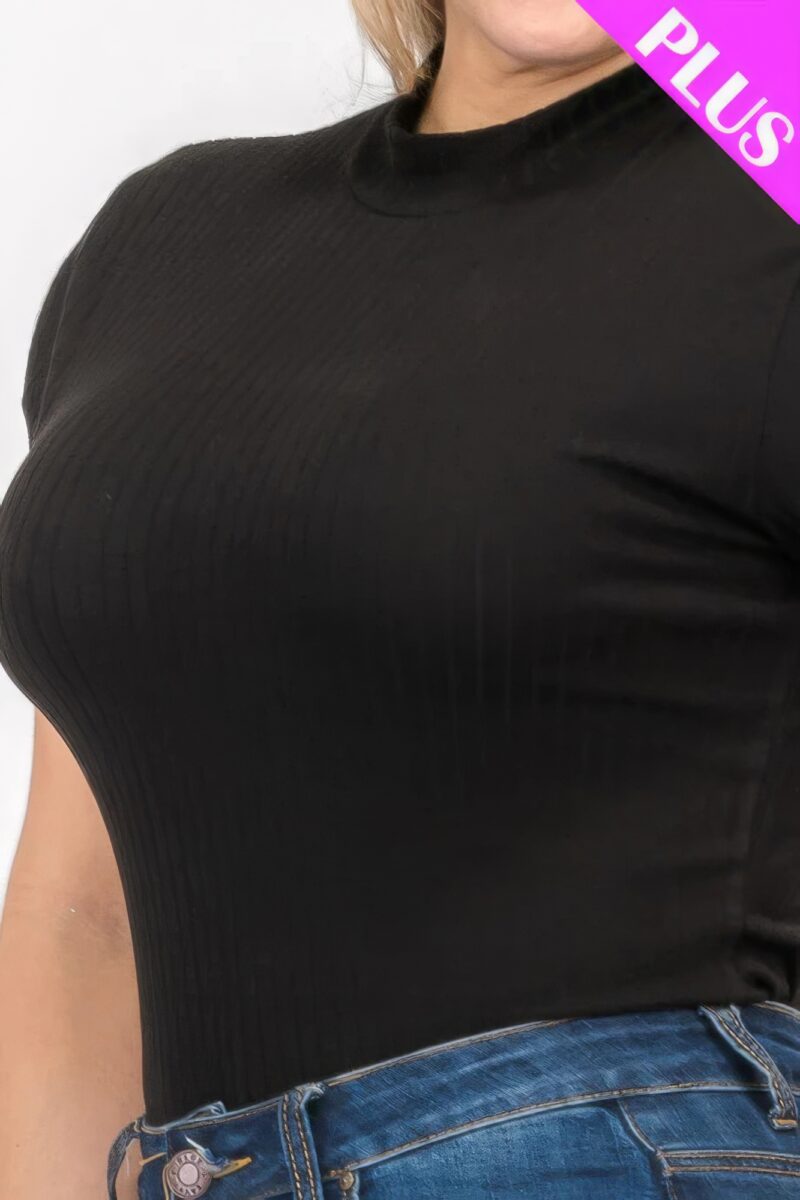 Plus Size Ribbed Short Sleeve Bodysuit - Image 29