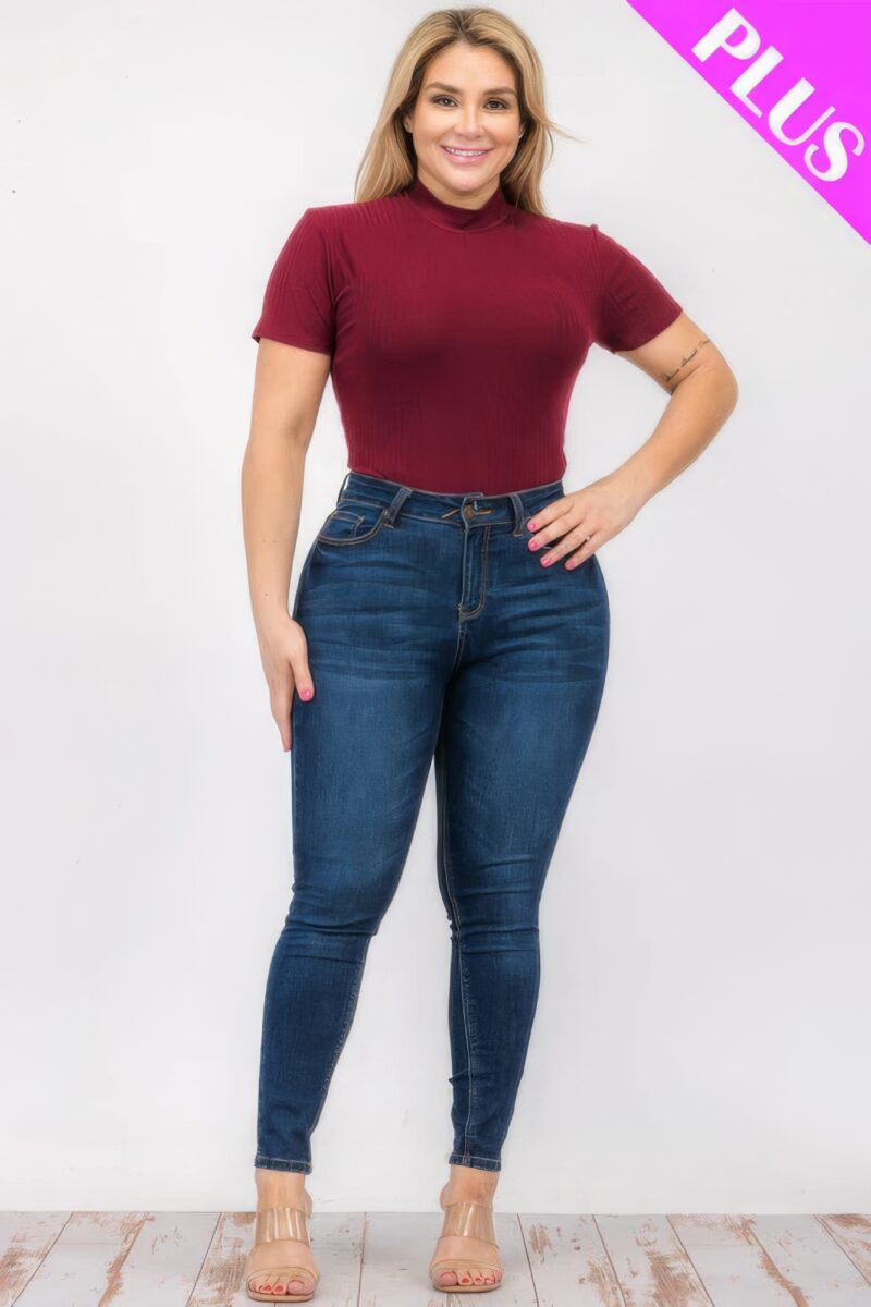 Plus Size Ribbed Short Sleeve Bodysuit - Image 22