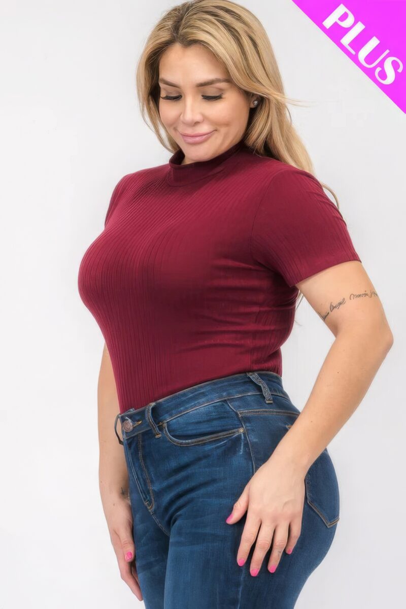 Plus Size Ribbed Short Sleeve Bodysuit - Image 23