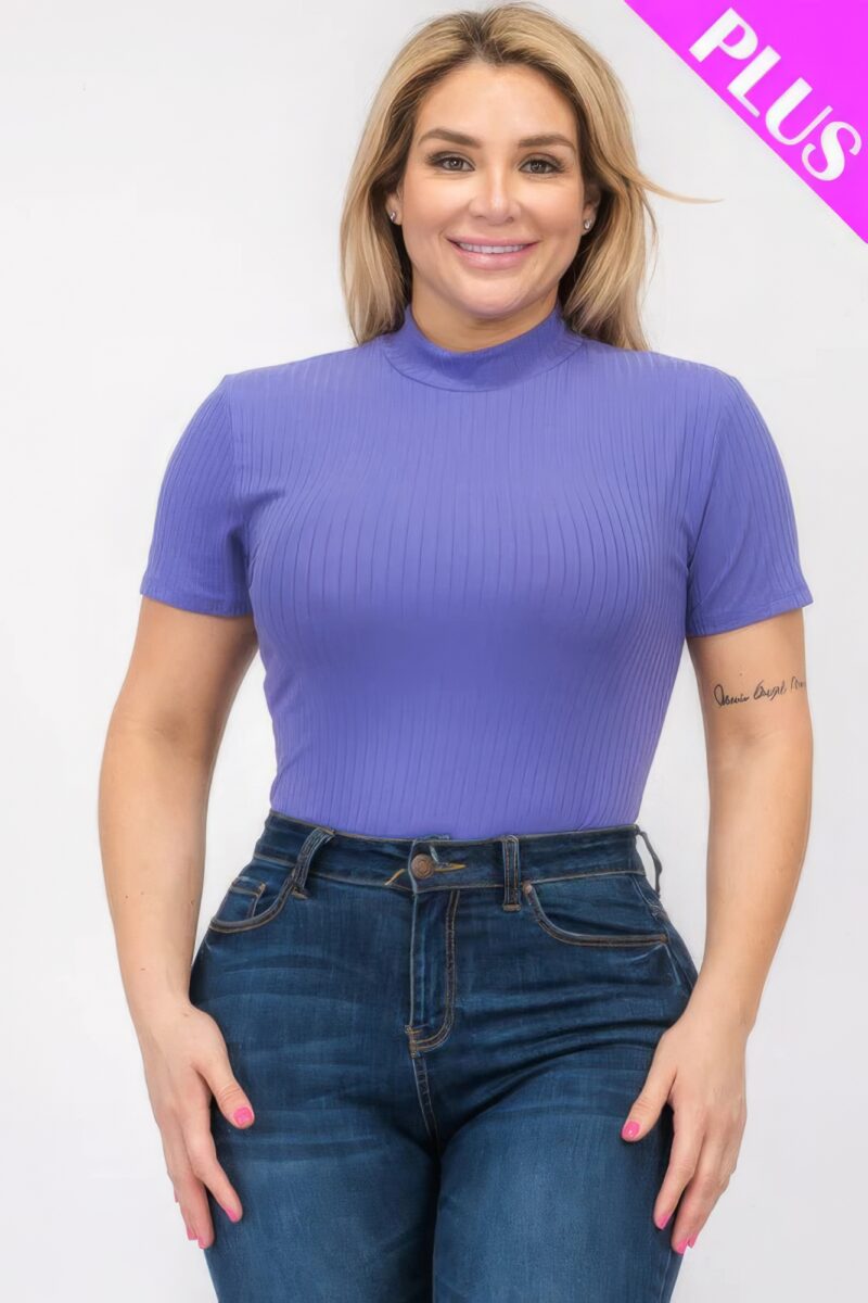 Plus Size Ribbed Short Sleeve Bodysuit - Image 16