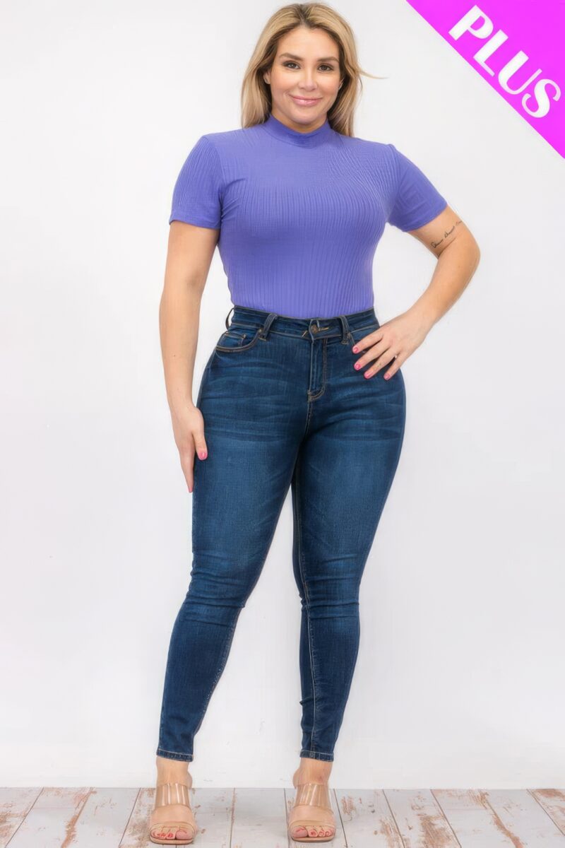 Plus Size Ribbed Short Sleeve Bodysuit - Image 17