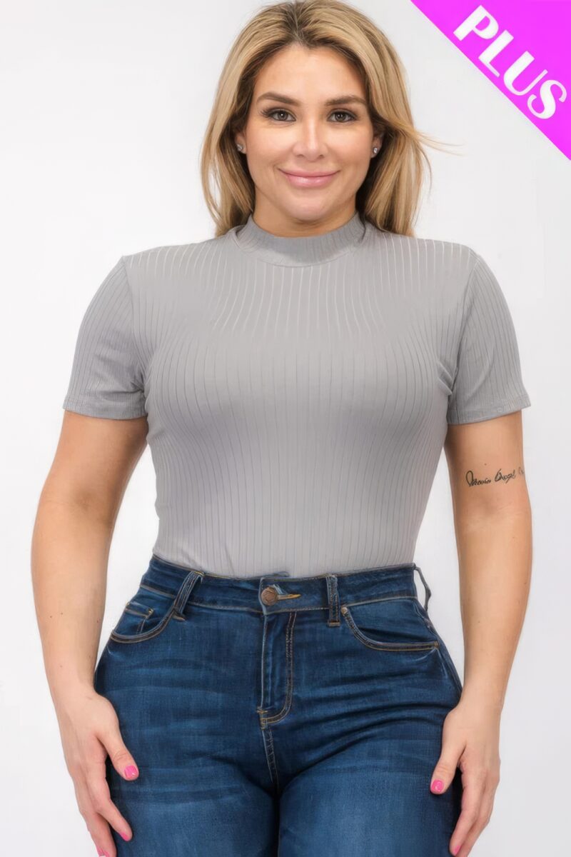 Plus Size Ribbed Short Sleeve Bodysuit - Image 11