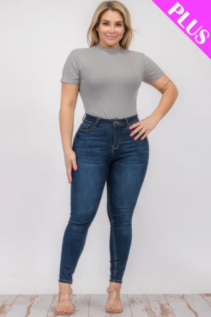 Plus Size Ribbed Short Sleeve Bodysuit - Image 12