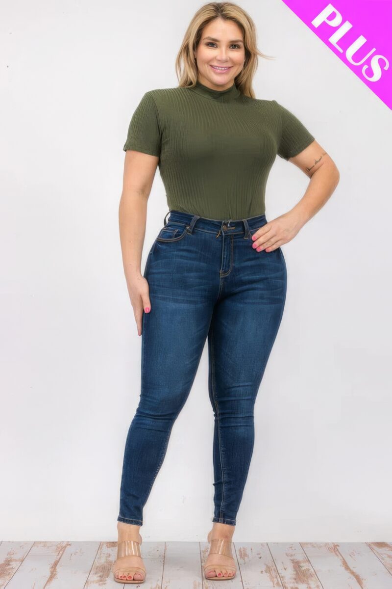 Plus Size Ribbed Short Sleeve Bodysuit - Image 7