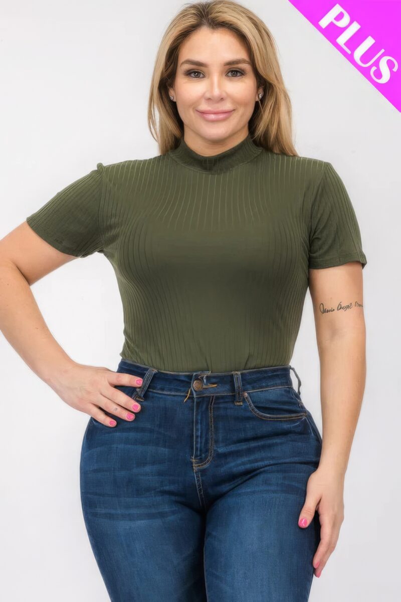 Plus Size Ribbed Short Sleeve Bodysuit - Image 8