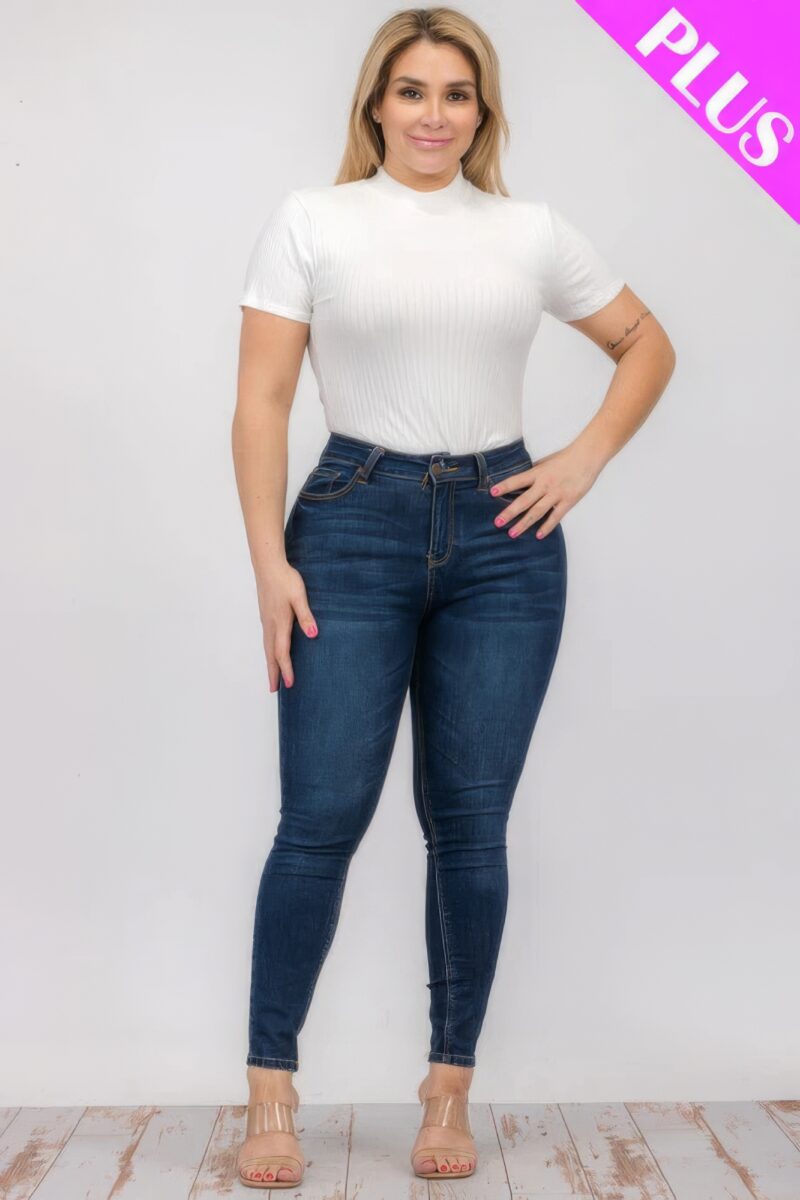 Plus Size Ribbed Short Sleeve Bodysuit - Image 2