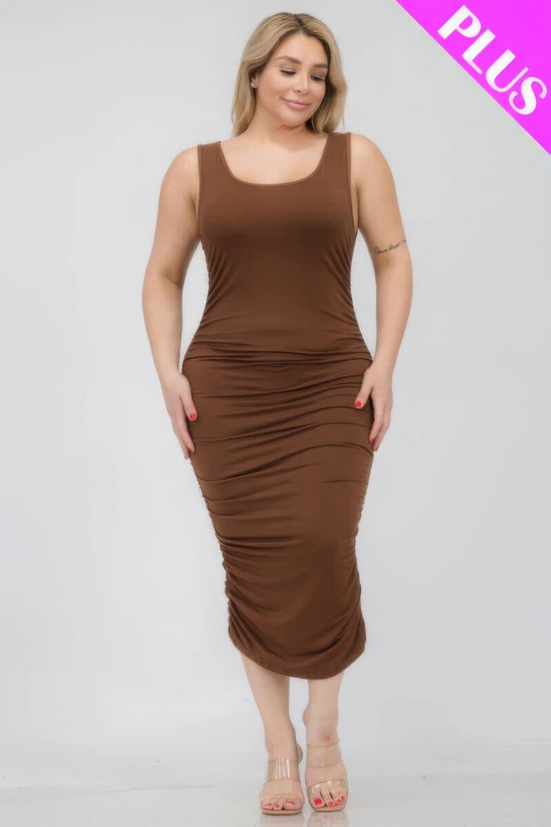 Plus Size Square Neck Ruched Bodycon Midi Dress - Image 22