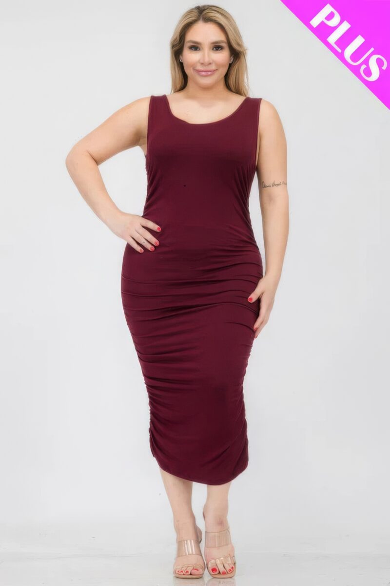 Plus Size Square Neck Ruched Bodycon Midi Dress - Image 11