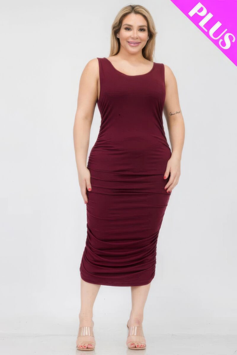 Plus Size Square Neck Ruched Bodycon Midi Dress - Image 12