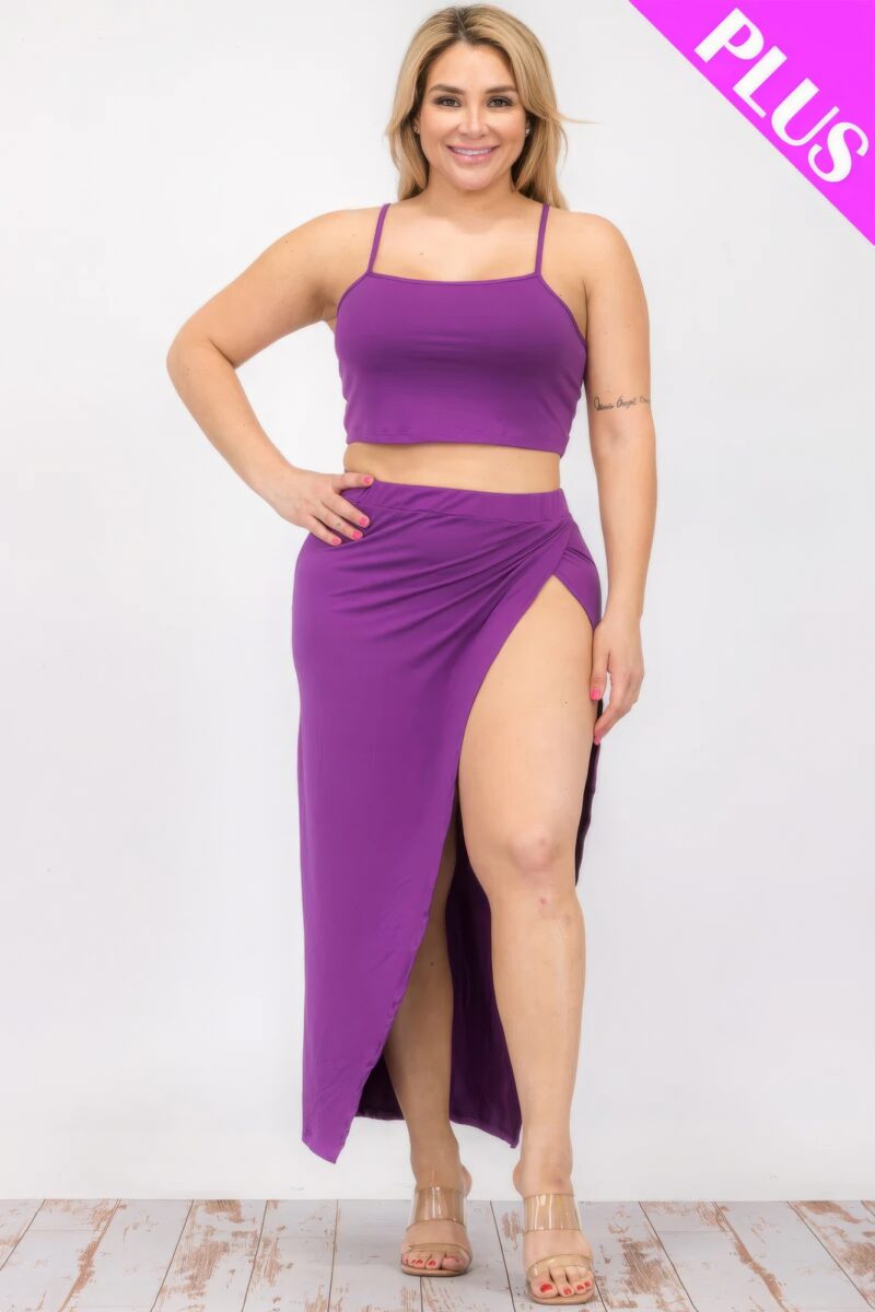 Plus Size Crop Cami & Split Thigh Maxi Skirt Set - Image 21