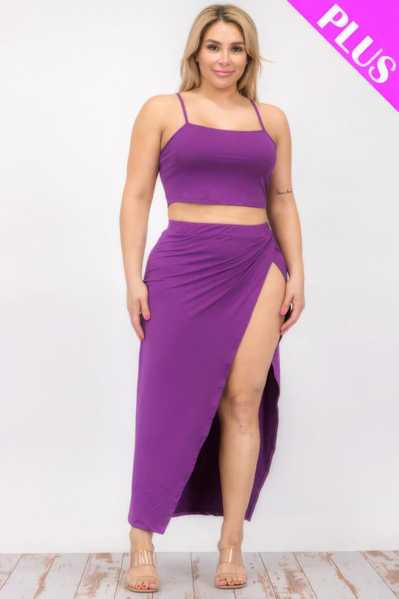 Plus Size Crop Cami & Split Thigh Maxi Skirt Set - Image 22