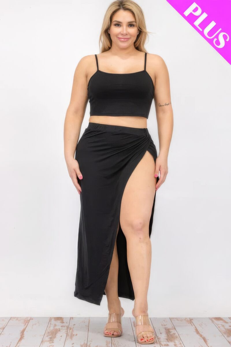 Plus Size Crop Cami & Split Thigh Maxi Skirt Set - Image 16