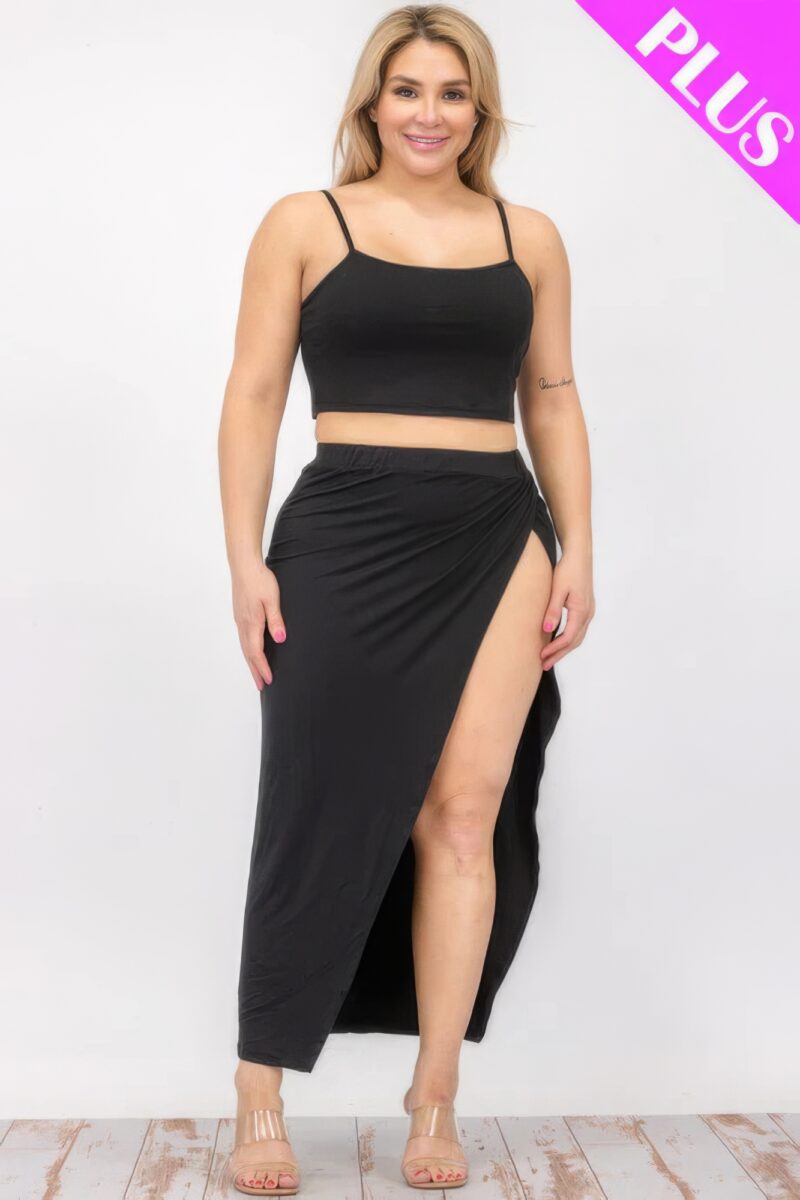 Plus Size Crop Cami & Split Thigh Maxi Skirt Set - Image 17