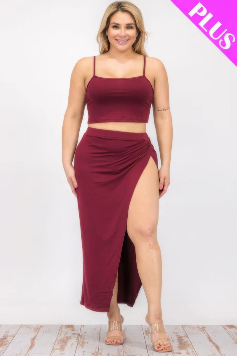 Plus Size Crop Cami & Split Thigh Maxi Skirt Set - Image 11