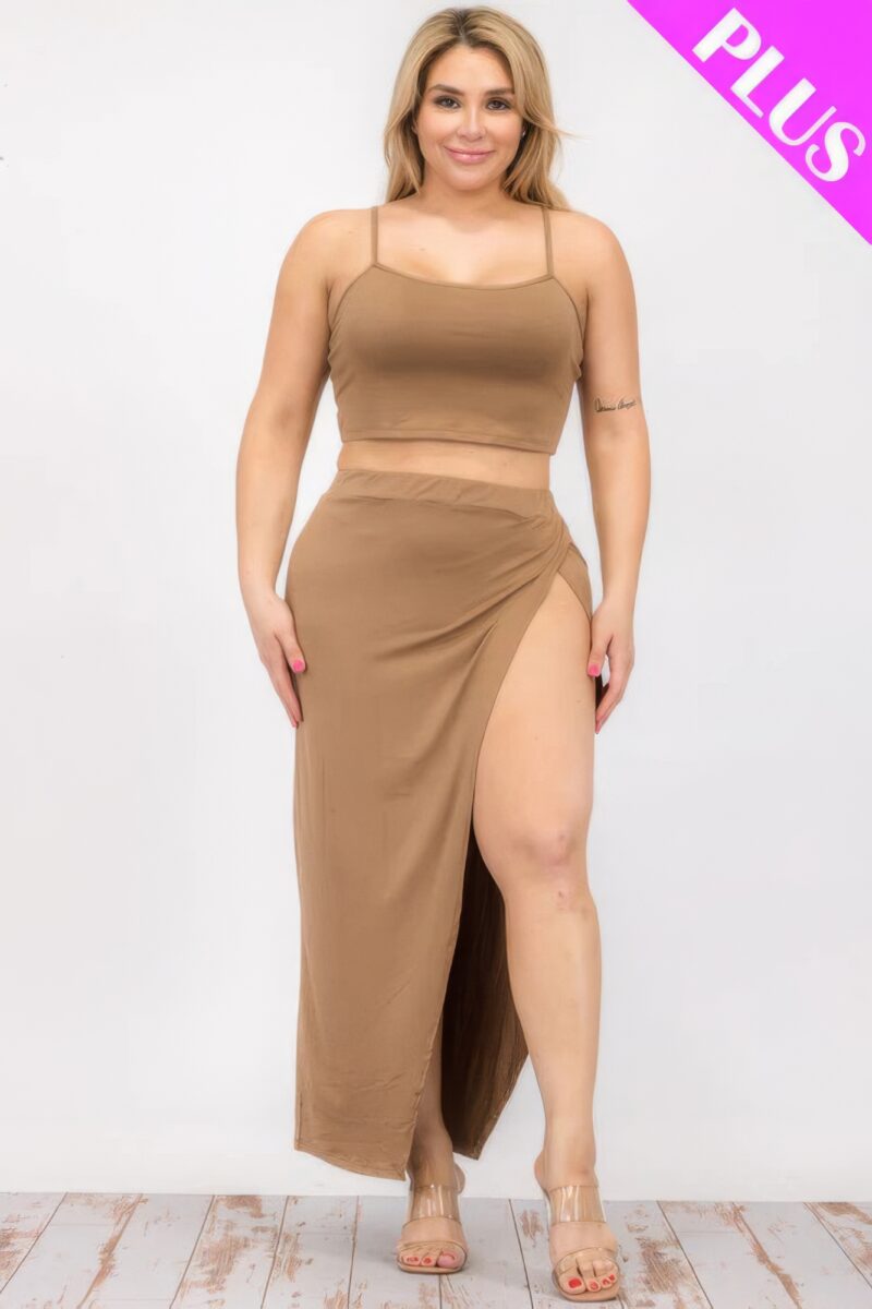 Plus Size Crop Cami & Split Thigh Maxi Skirt Set - Image 6