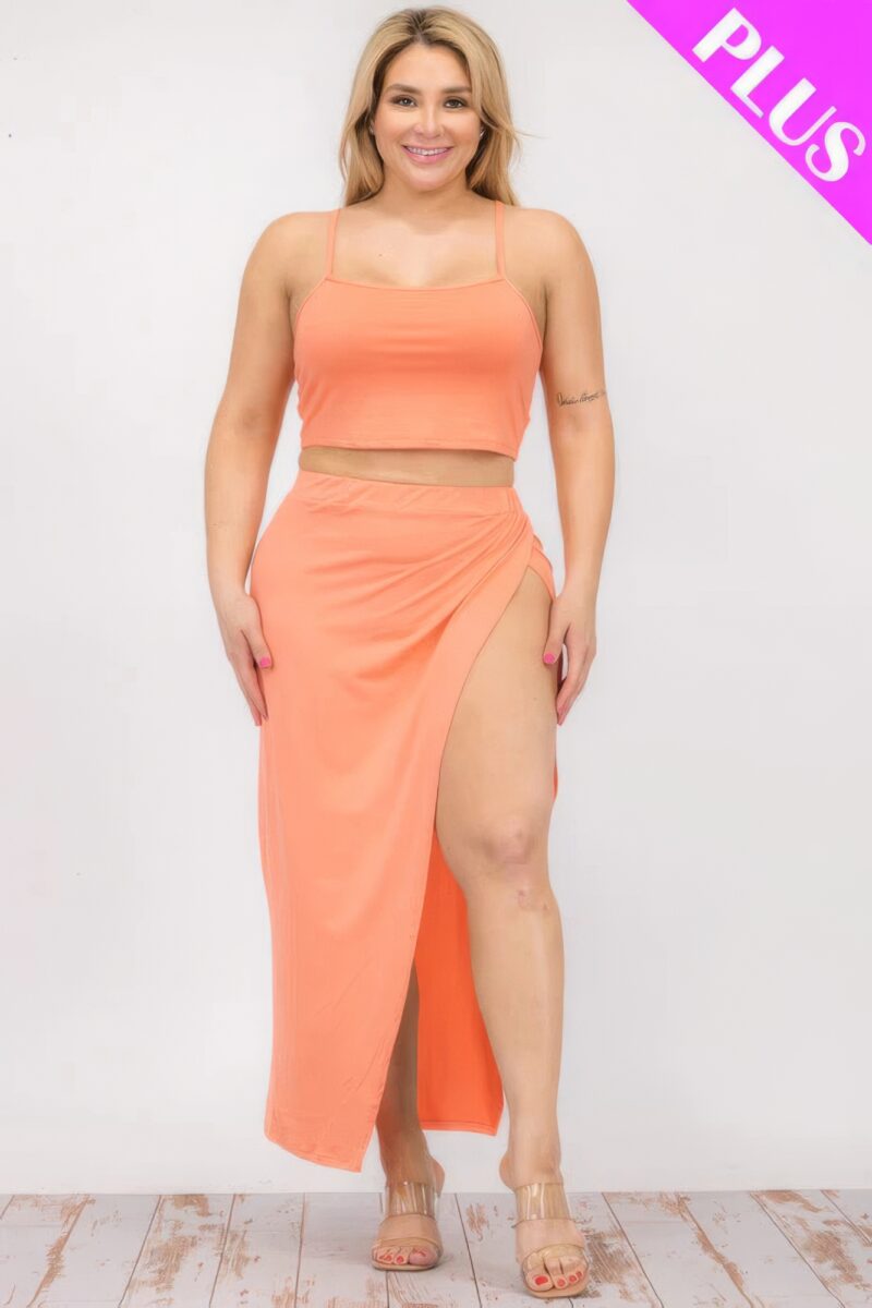 Plus Size Crop Cami & Split Thigh Maxi Skirt Set - Image 29