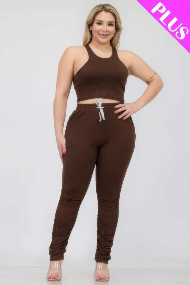 Plus Size Crop Tank Top & Ruched Pants Set - Image 25