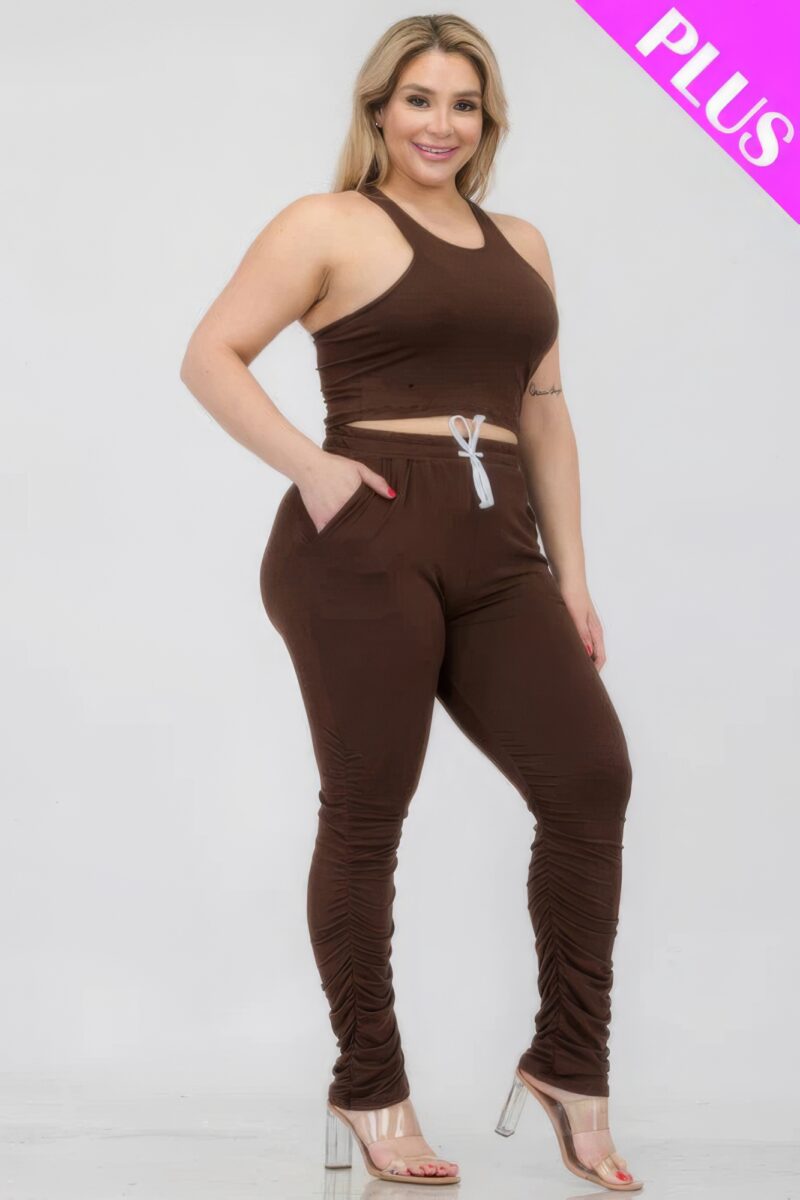 Plus Size Crop Tank Top & Ruched Pants Set - Image 27