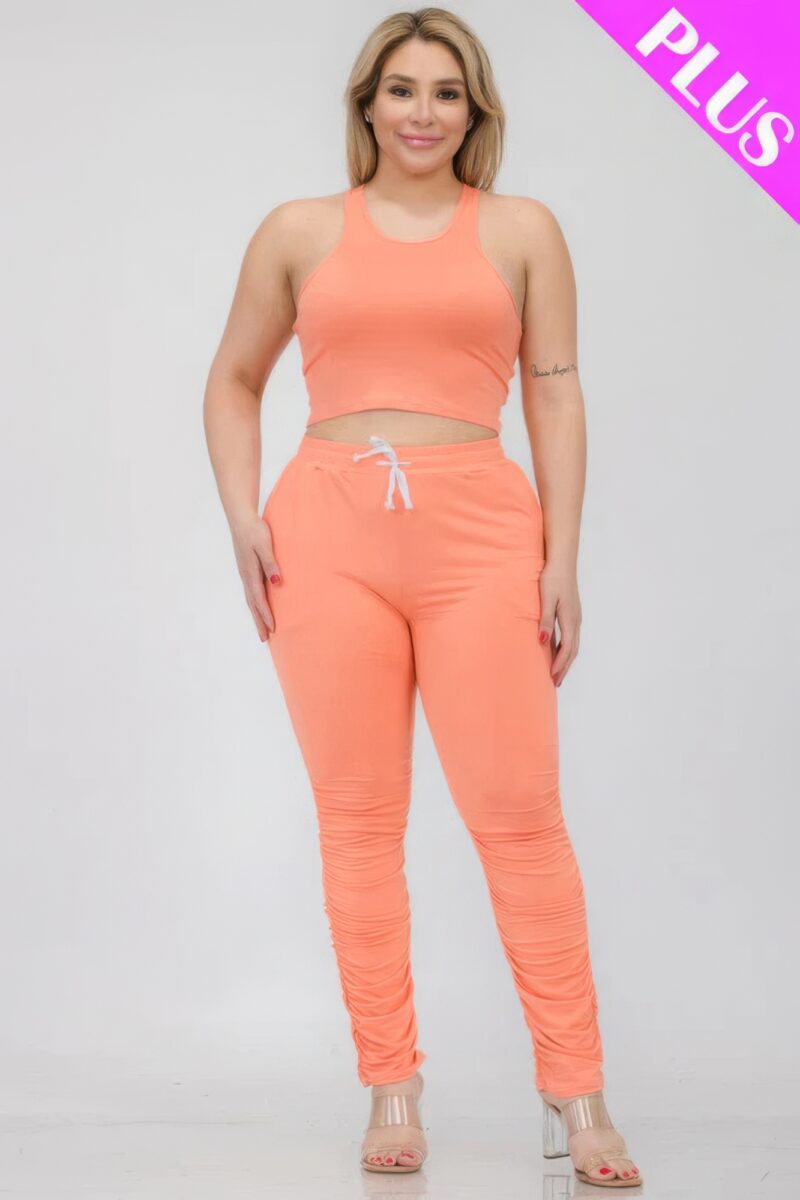 Plus Size Crop Tank Top & Ruched Pants Set - Image 21