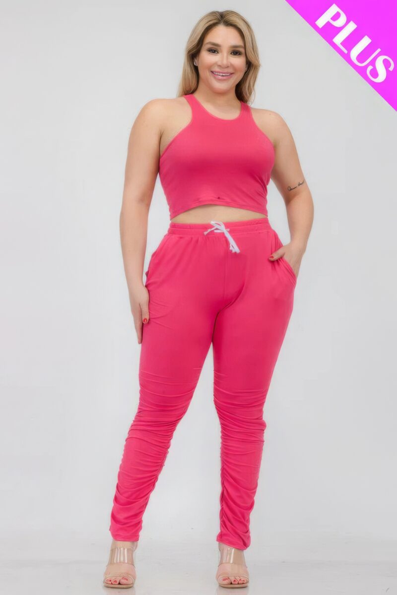 Plus Size Crop Tank Top & Ruched Pants Set - Image 16