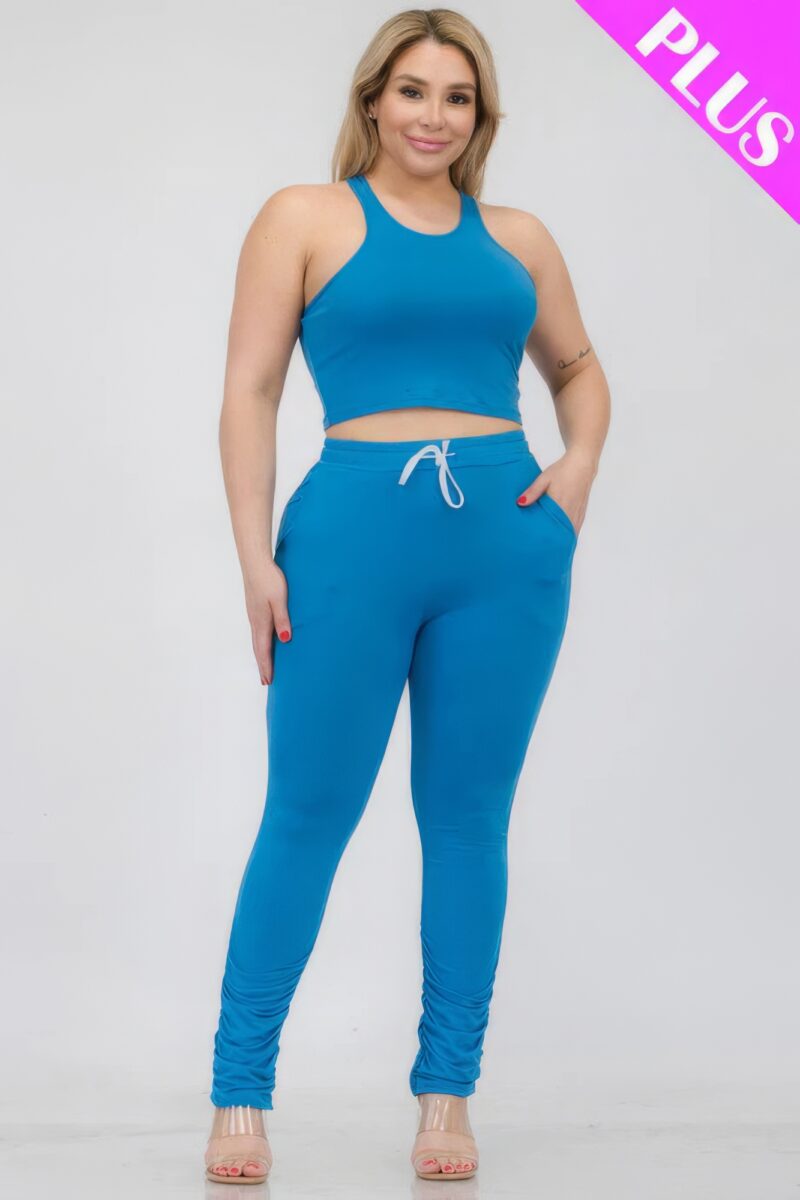 Plus Size Crop Tank Top & Ruched Pants Set - Image 11