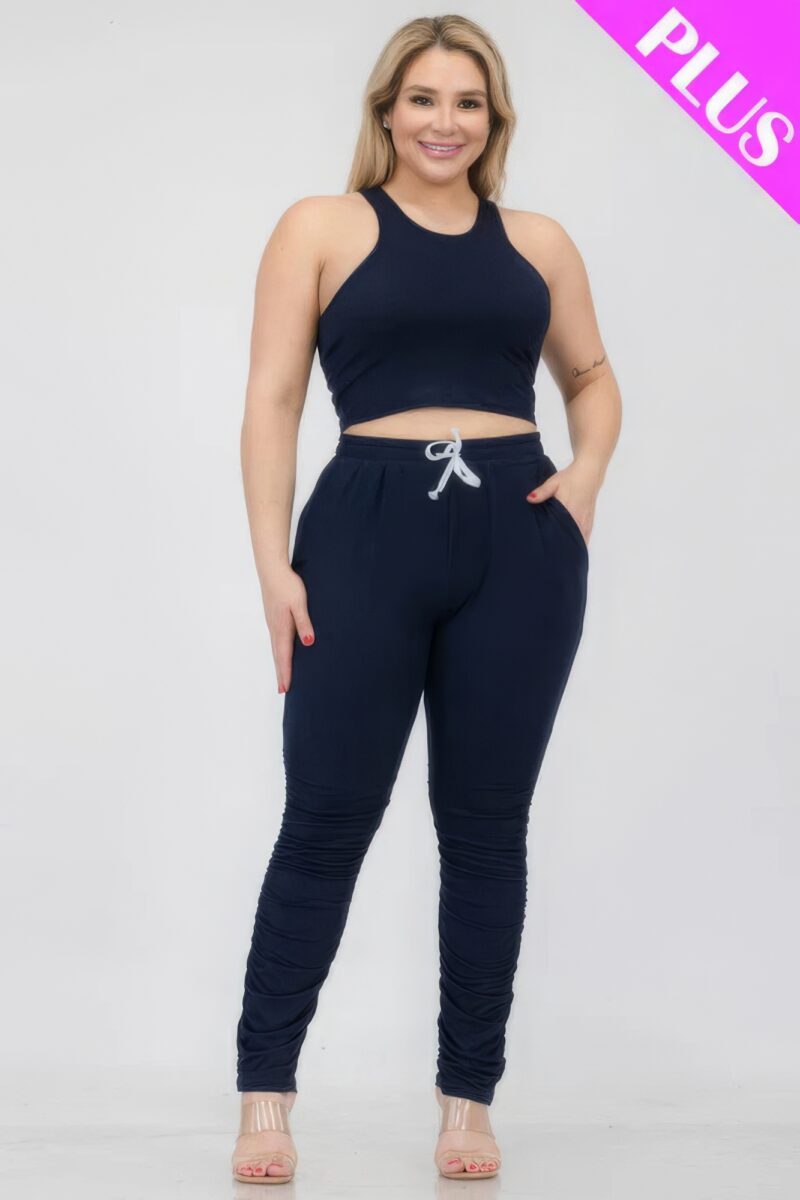 Plus Size Crop Tank Top & Ruched Pants Set - Image 6