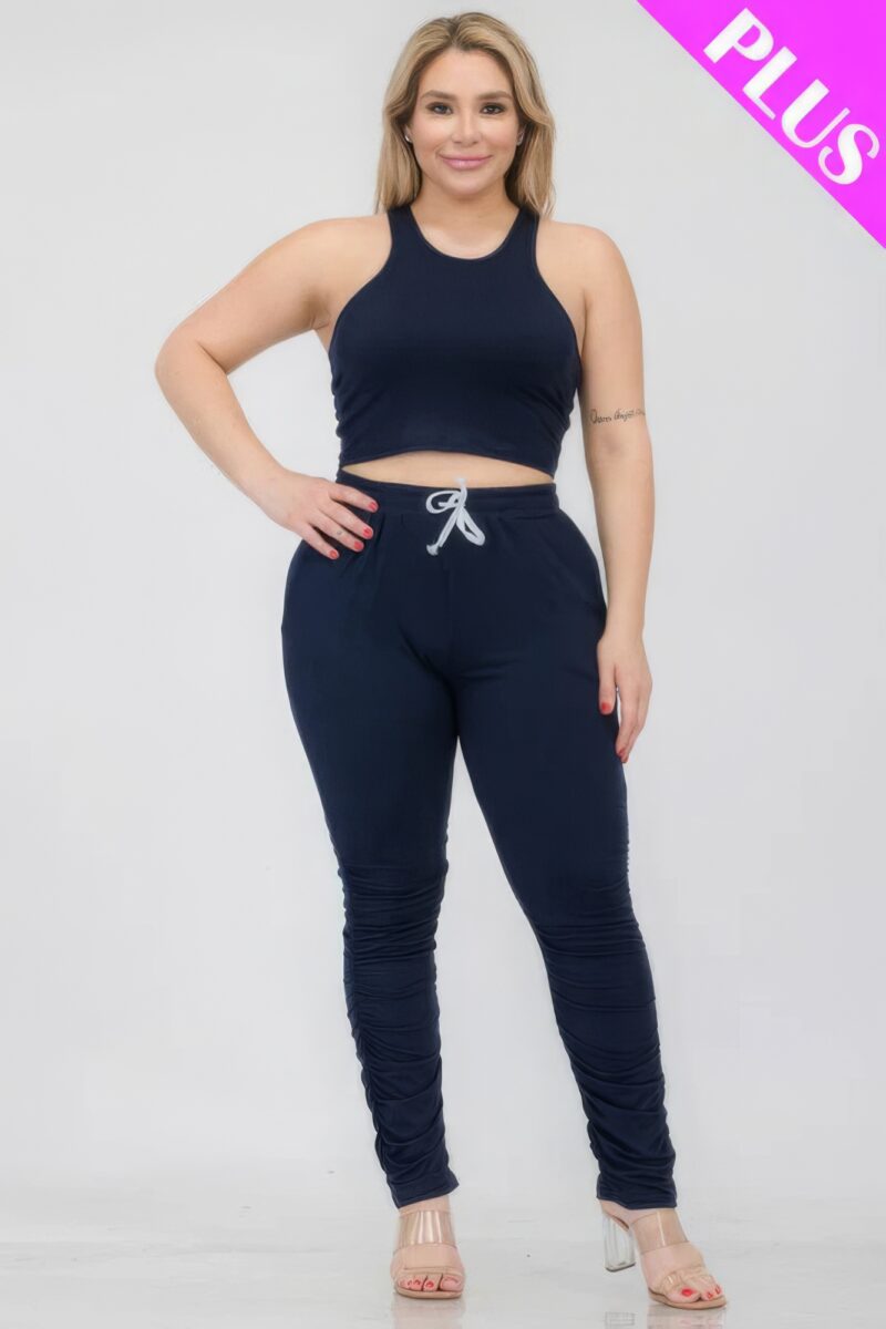 Plus Size Crop Tank Top & Ruched Pants Set - Image 7