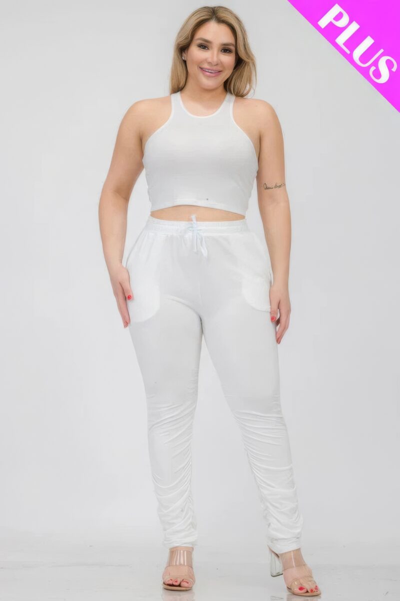 Plus Size Crop Tank Top & Ruched Pants Set - Image 2