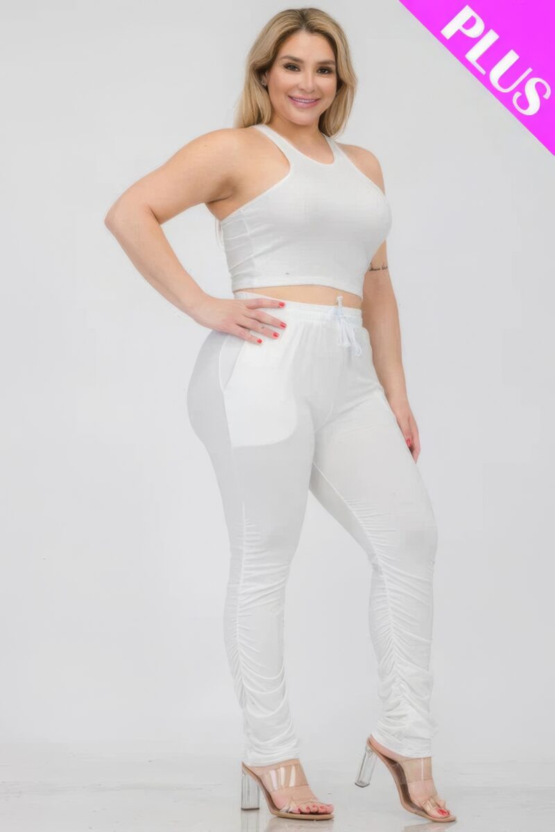 Plus Size Crop Tank Top & Ruched Pants Set - Image 3