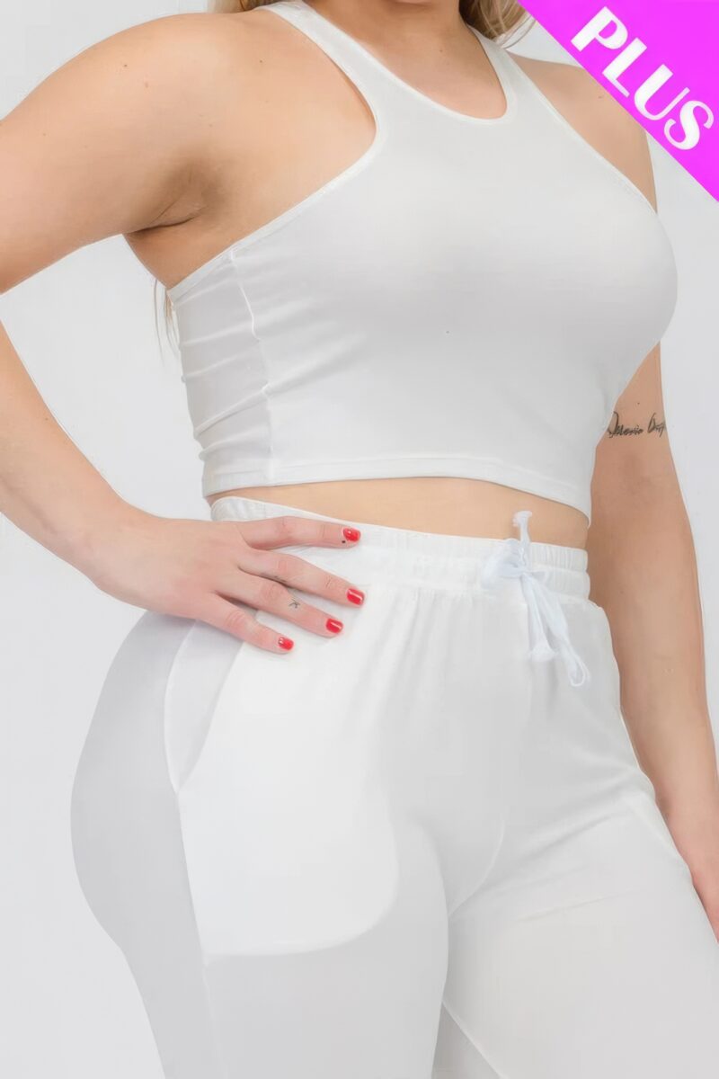 Plus Size Crop Tank Top & Ruched Pants Set - Image 4