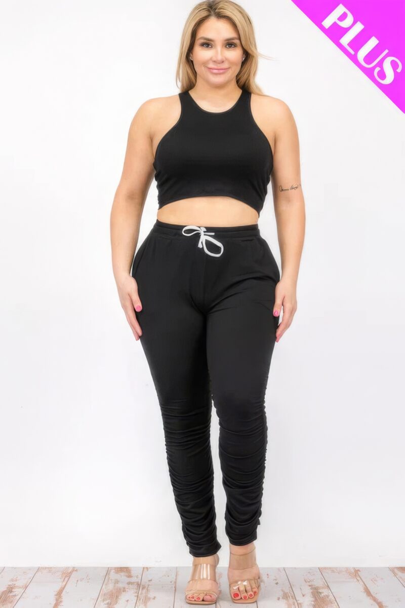 Plus Size Crop Tank Top & Ruched Pants Set - Image 35