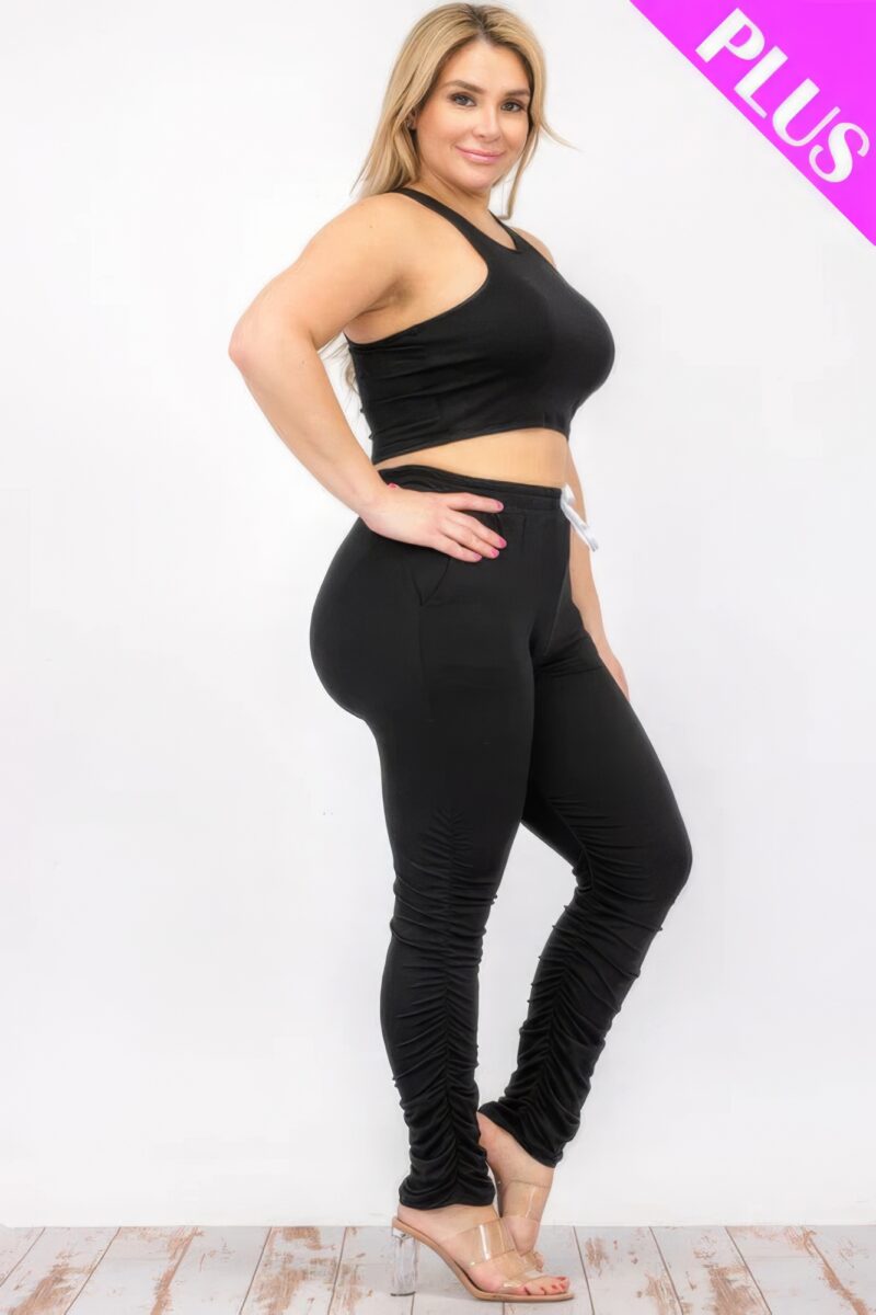 Plus Size Crop Tank Top & Ruched Pants Set - Image 36