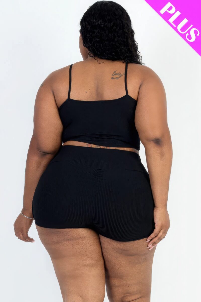 Plus Size Ribbed Cami Crop Top & Ruched Shorts Set - Image 19