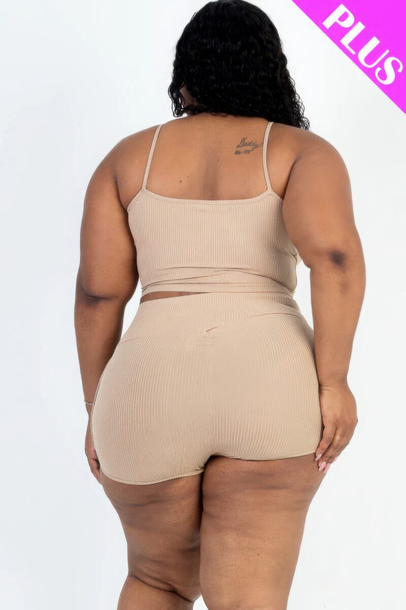 Plus Size Ribbed Cami Crop Top & Ruched Shorts Set - Image 29