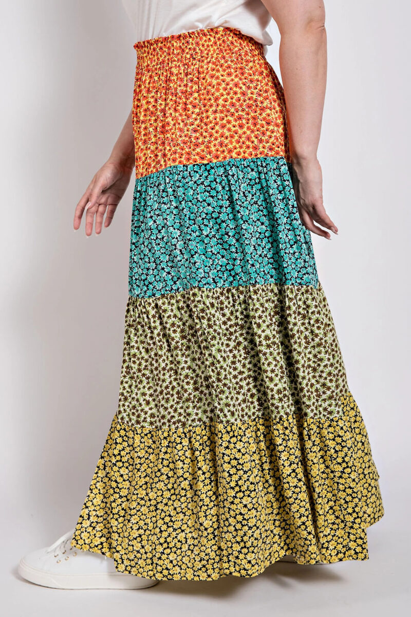 Ditsy floral color block skirt with front slit - Image 4