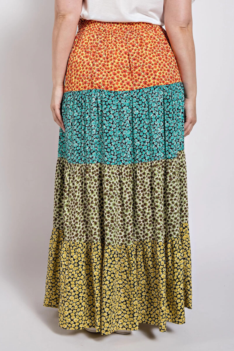 Ditsy floral color block skirt with front slit - Image 6