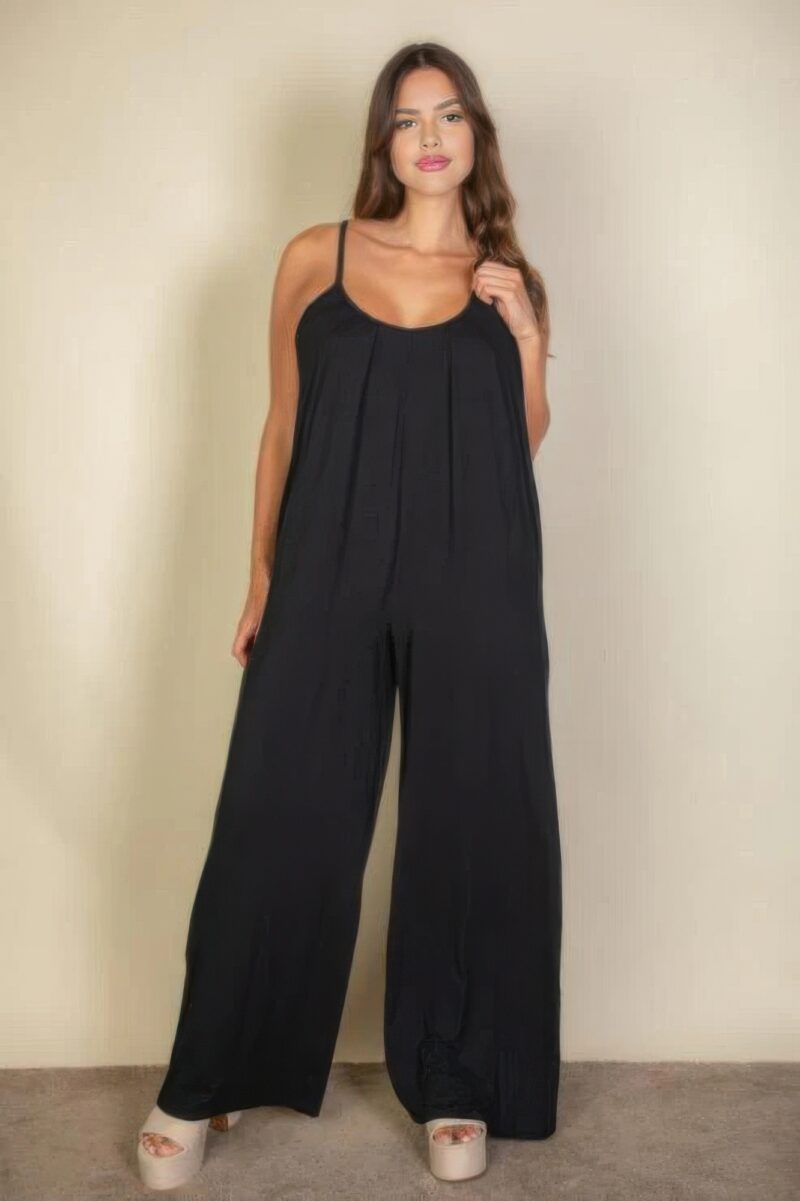 Plus spaghetti strap solid wide jumpsuit - Image 4